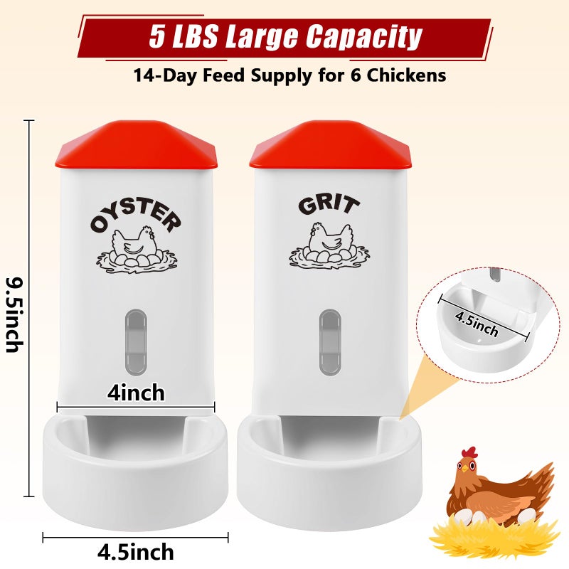 ANGAR 2Pack Oyster Shell and Grit Feeder Combo, PVC Chicken Feeder with Viewing Window/Lid, Hanging Gravity Chicken Grit Feeder, Coop Accessories for Healthier Hens and Eggs - Image 5