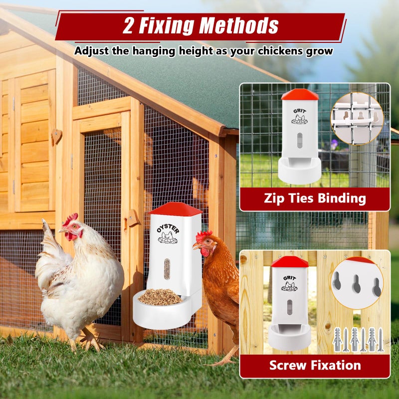 ANGAR 2Pack Oyster Shell and Grit Feeder Combo, PVC Chicken Feeder with Viewing Window/Lid, Hanging Gravity Chicken Grit Feeder, Coop Accessories for Healthier Hens and Eggs - Image 4