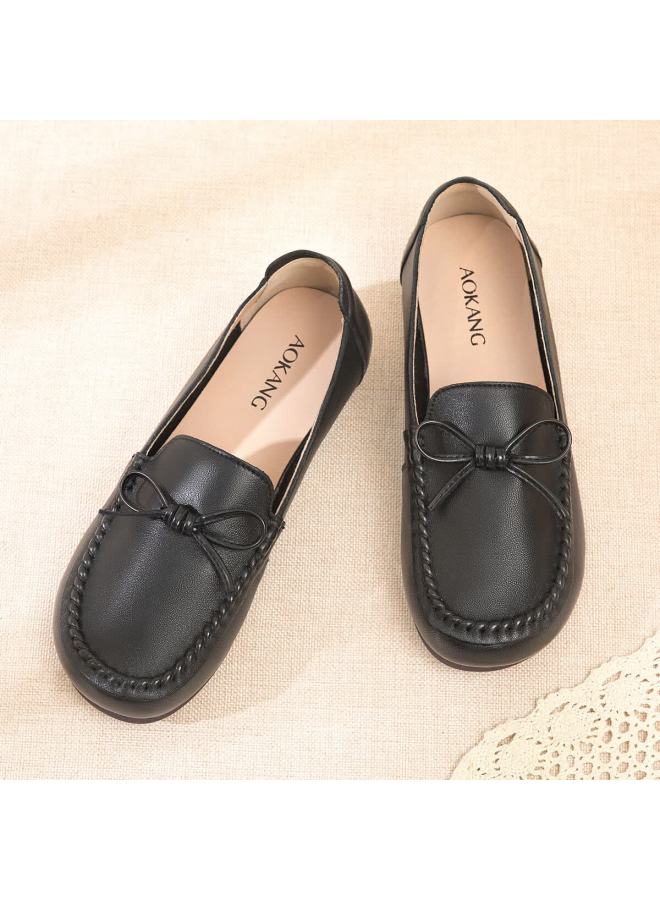 Aokang Women's Shoes Spring Summer New Comfortable Non-slip Casual Soft Sole Mom Shoes Shallow Flat Leather Shoes Mt - Image 1