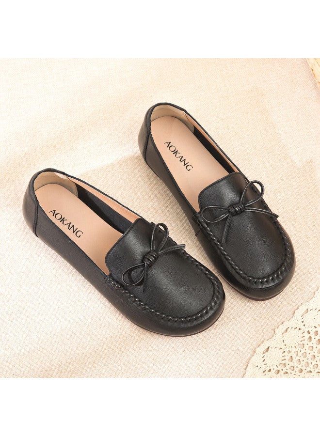 Aokang Women's Shoes Spring Summer New Comfortable Non-slip Casual Soft Sole Mom Shoes Shallow Flat Leather Shoes Mt - Image 3