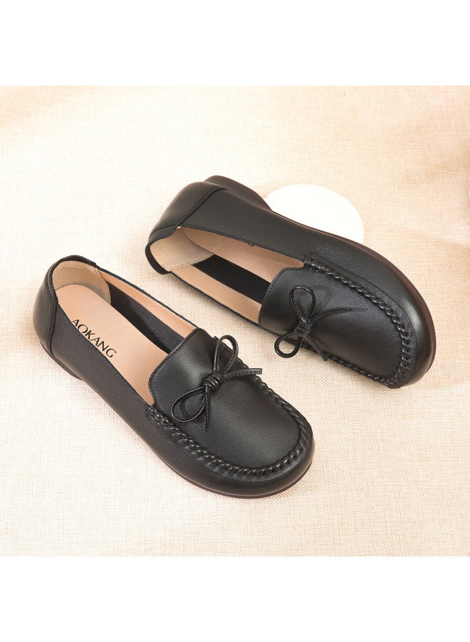 Aokang Women's Shoes Spring Summer New Comfortable Non-slip Casual Soft Sole Mom Shoes Shallow Flat Leather Shoes Mt - Image 2