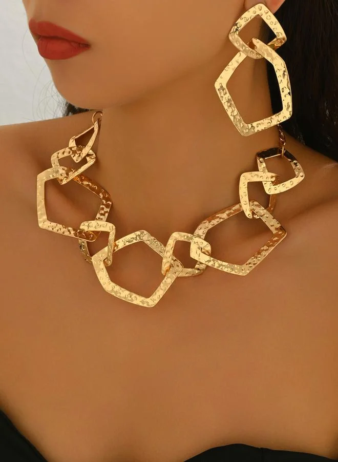 Take Two Gold Geometric Necklace and Earrings Set