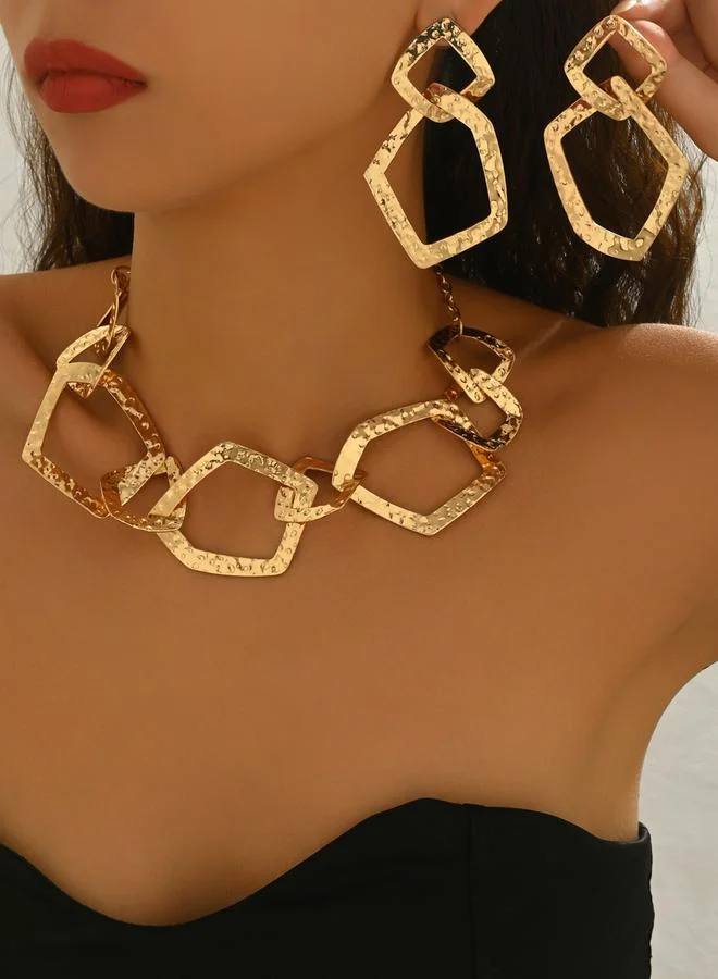 Take Two Gold Geometric Necklace and Earrings Set