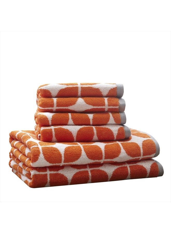 Intelligent Design Lita Cotton Bathroom Towels , Jacquard Highly Absorbent Bath Towel Set , 6-Piece Include 2 Bath Towels & 4 Hand Towels , Orange Grey - Image 1