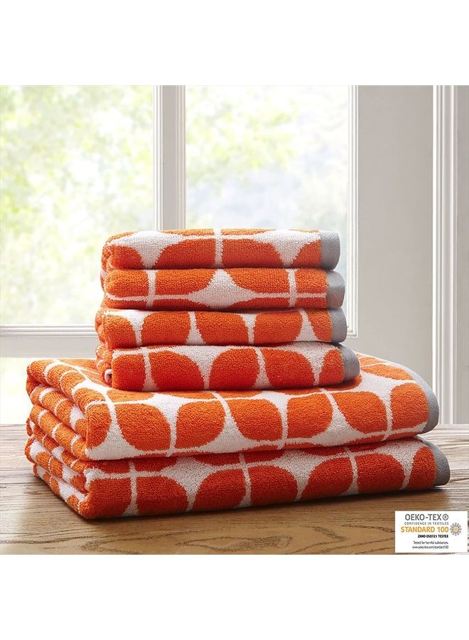 Intelligent Design Lita Cotton Bathroom Towels , Jacquard Highly Absorbent Bath Towel Set , 6-Piece Include 2 Bath Towels & 4 Hand Towels , Orange Grey - Image 3