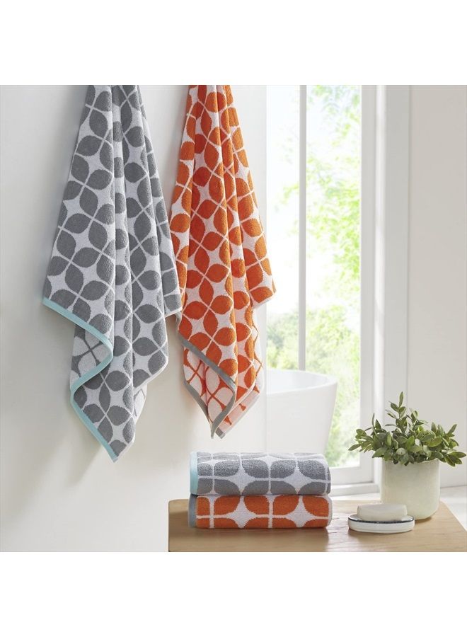 Intelligent Design Lita Cotton Bathroom Towels , Jacquard Highly Absorbent Bath Towel Set , 6-Piece Include 2 Bath Towels & 4 Hand Towels , Orange Grey - Image 2