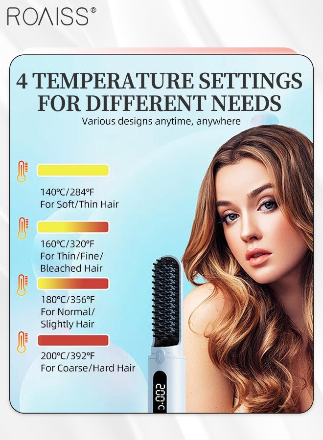 roaiss Negative Lon Cordless Hair Straightening Brush, Portable Mini Hair Straightening Comb Styling Brush, 4-speed Temperature Control with LCD Display for Travel Styling - Image 3