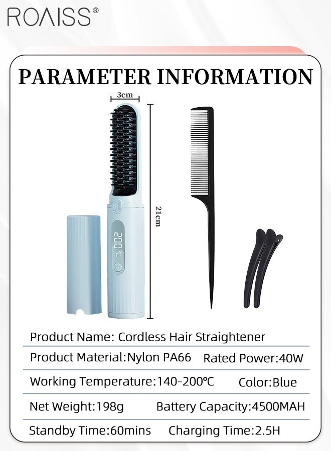roaiss Negative Lon Cordless Hair Straightening Brush, Portable Mini Hair Straightening Comb Styling Brush, 4-speed Temperature Control with LCD Display for Travel Styling - Image 4
