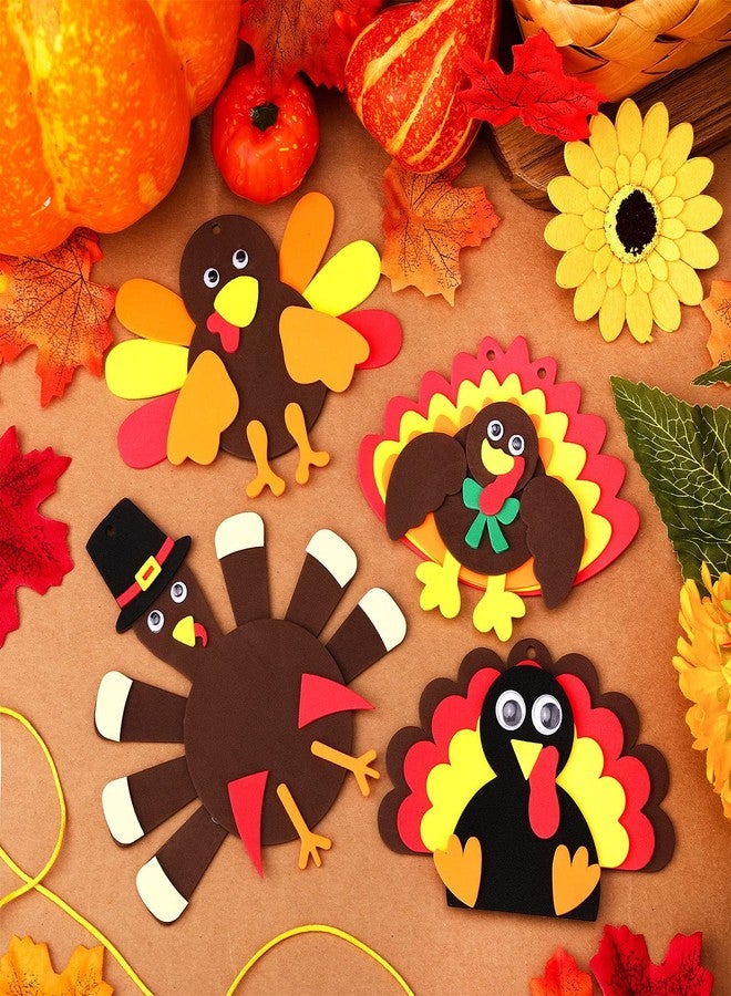 MTLEE 12 Sets Thanksgiving Turkey Craft Kits, Foam Turkey Necklace Craft Kit, DIY Turkey Necklace Thanksgiving Crafts for Kids Halloween Thanksgiving Party Favors Holiday Activities, 4 Styles - Image 3