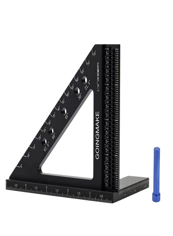GOINGMAKE 4 in 1 Carpenter Square 4 x 5 Inch Precision Hole Position Scribing Ruler 3D Woodworking Square Multi Angle Measuring Ruler with Quick Angle Pin 0-90 Degree Protractor Layout Measuring Tool - Image 1