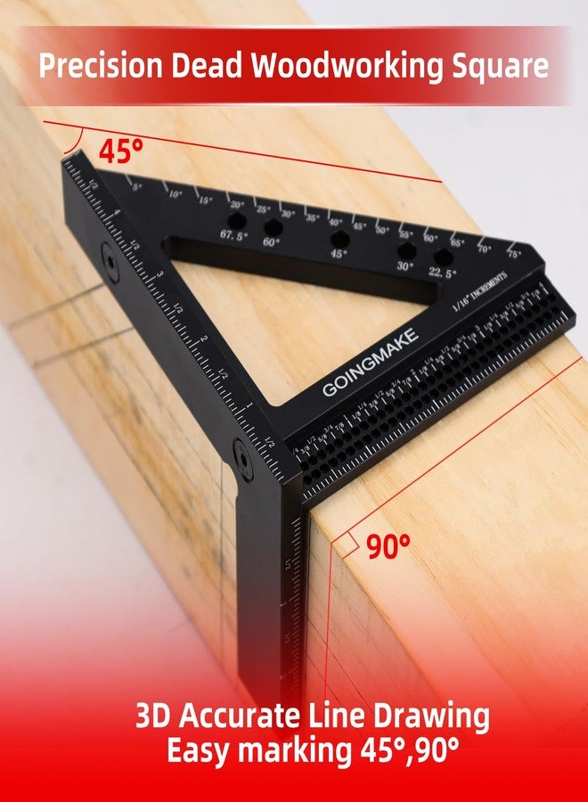 GOINGMAKE 4 in 1 Carpenter Square 4 x 5 Inch Precision Hole Position Scribing Ruler 3D Woodworking Square Multi Angle Measuring Ruler with Quick Angle Pin 0-90 Degree Protractor Layout Measuring Tool - Image 4