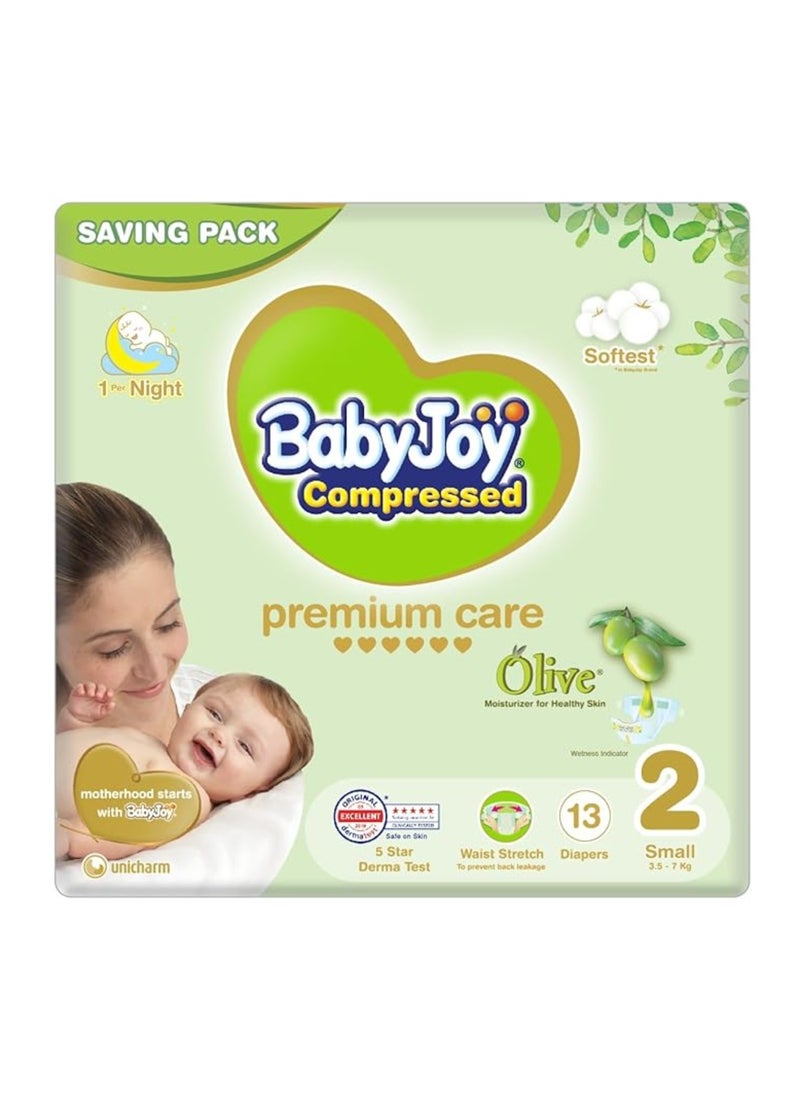 BabyJoy Olive Tape Diaper, Size 2, Small, 3.5-7 Kg, Saving Pack, 13 Diapers - Image 1