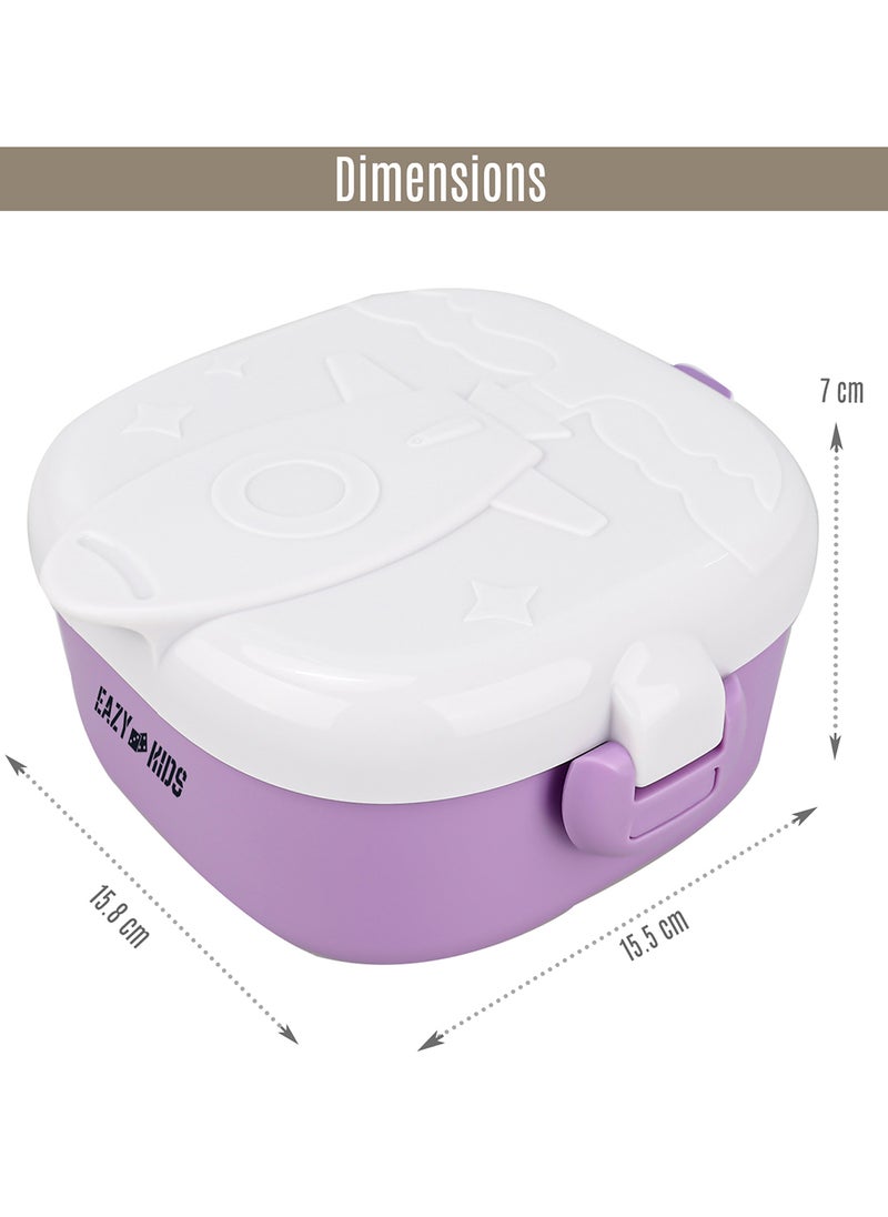 Eazy Kids - Rocket Lunch Box Meal Set With Bowl, Scissor And Spoon - Purple (600Ml) - Image 1