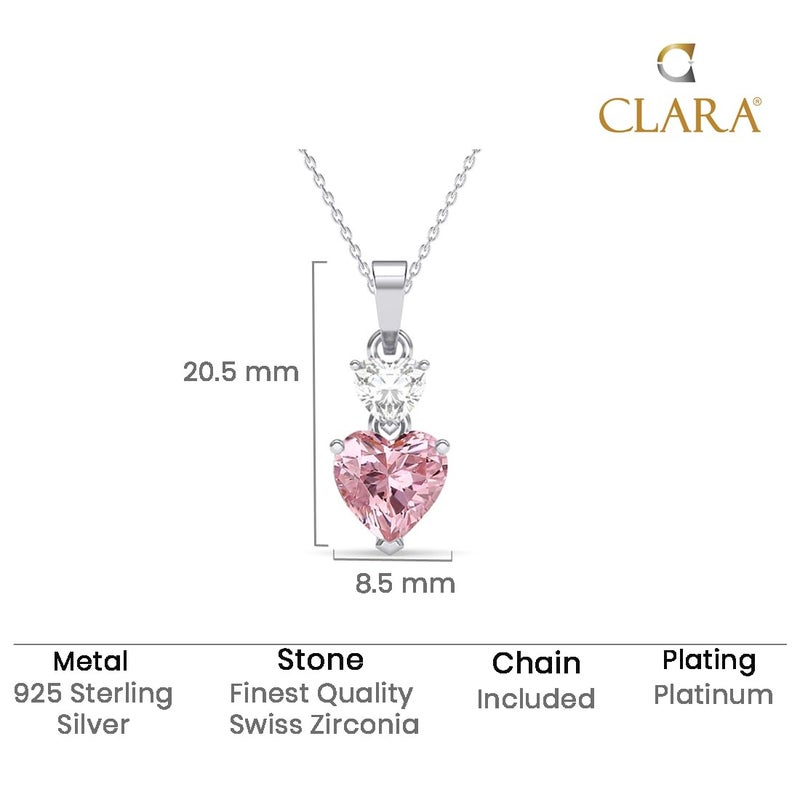 CLARA 925 Sterling Silver Two Hearts Pendant Earrings Chain Necklace Jewellery Set | Platinum Plated, Swiss Zirconia |Gift for Women and Girls - Image 4