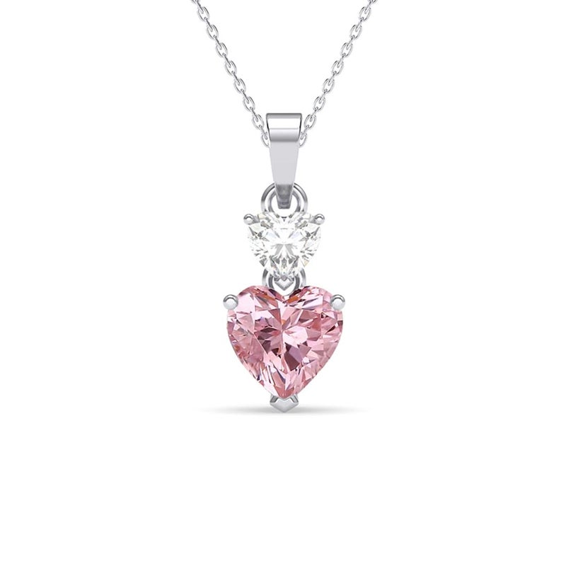 CLARA 925 Sterling Silver Two Hearts Pendant Earrings Chain Necklace Jewellery Set | Platinum Plated, Swiss Zirconia |Gift for Women and Girls - Image 1