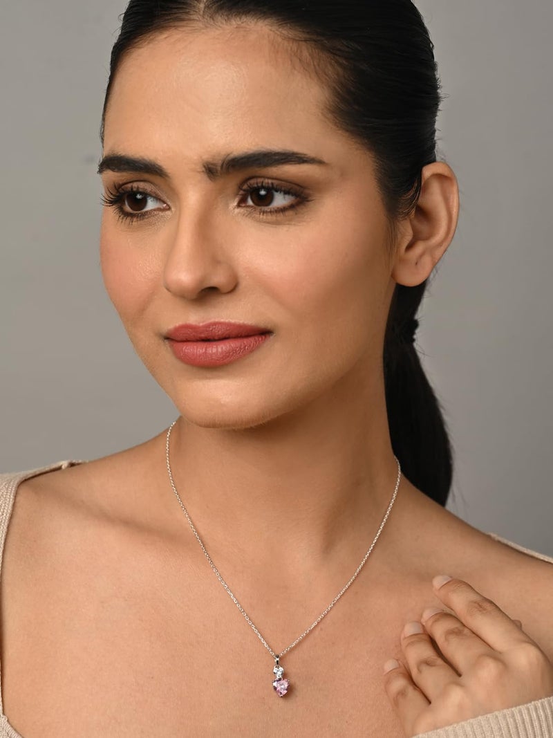CLARA 925 Sterling Silver Two Hearts Pendant Earrings Chain Necklace Jewellery Set | Platinum Plated, Swiss Zirconia |Gift for Women and Girls - Image 5