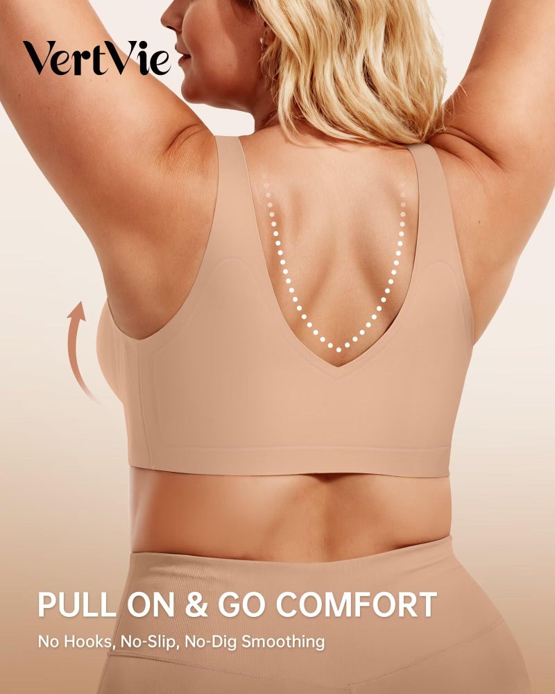 Vertvie Womens Jelly Wireless Bras Seamless T-Shirt Bra No Underwire Full Coverage Pullover Bralettes Supportive Sports Bras(Medium,Praline) - Image 2