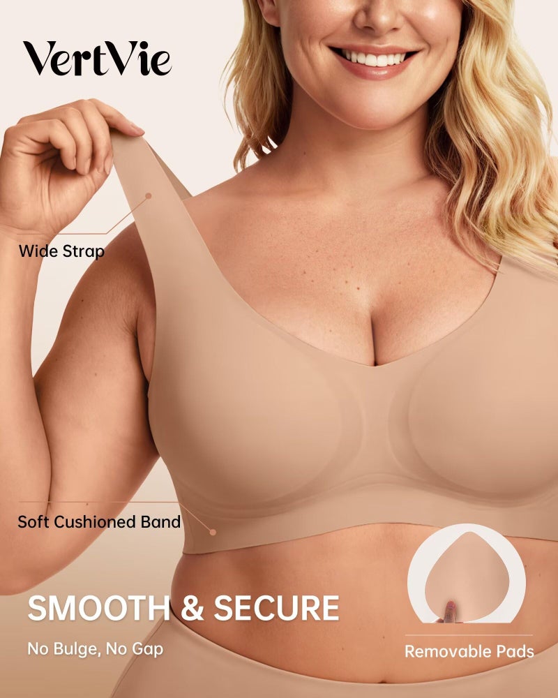 Vertvie Womens Jelly Wireless Bras Seamless T-Shirt Bra No Underwire Full Coverage Pullover Bralettes Supportive Sports Bras(Medium,Praline) - Image 4