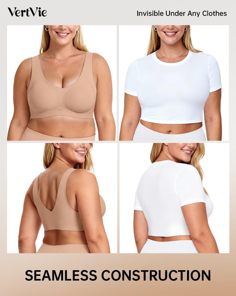 Vertvie Womens Jelly Wireless Bras Seamless T-Shirt Bra No Underwire Full Coverage Pullover Bralettes Supportive Sports Bras(Medium,Praline) - Image 5