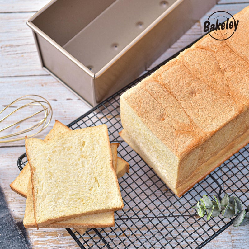 Bakeley Commercial Pullman Loaf Pan With Lid  Dough Capacity Non-Stick Rectangle Flat Toast Box For Oven Baking 13.6""?5.4""?4.7""(Champagne Gold) - Image 3