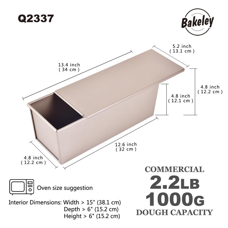 Bakeley Commercial Pullman Loaf Pan With Lid  Dough Capacity Non-Stick Rectangle Flat Toast Box For Oven Baking 13.6""?5.4""?4.7""(Champagne Gold) - Image 2