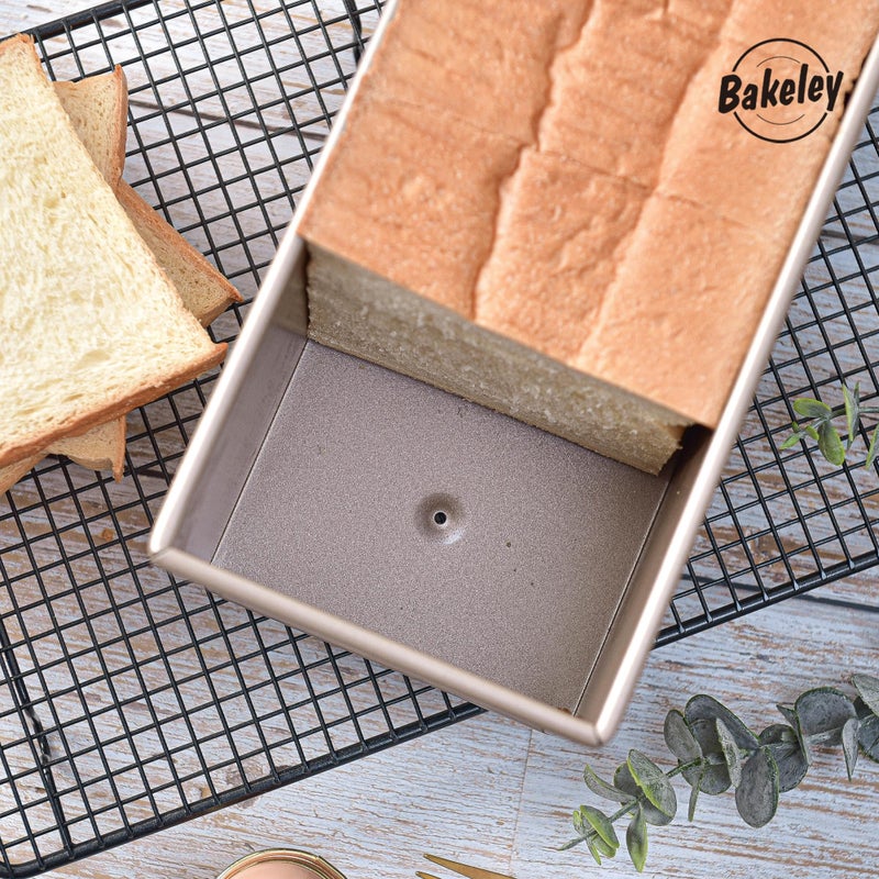 Bakeley Commercial Pullman Loaf Pan With Lid  Dough Capacity Non-Stick Rectangle Flat Toast Box For Oven Baking 13.6""?5.4""?4.7""(Champagne Gold) - Image 4
