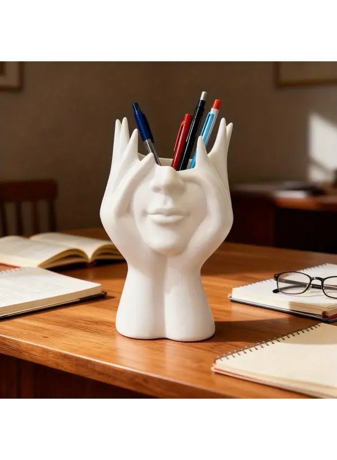 منظم مكتب شفاه أبيض متعدد الوظائف لحامل فرش مكياج وأقلام حبر ورصاص - Image 2