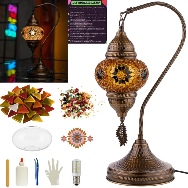 DEMMEX DIY Turkish Mosaic Table Lamp Kit (No Grout/Plaster) â€“ Complete Tiffany Mosaic Glass Craft Project & DIY Kit â€“ Fun & Easy for All Ages & Skill Levels, Brown - Image 1