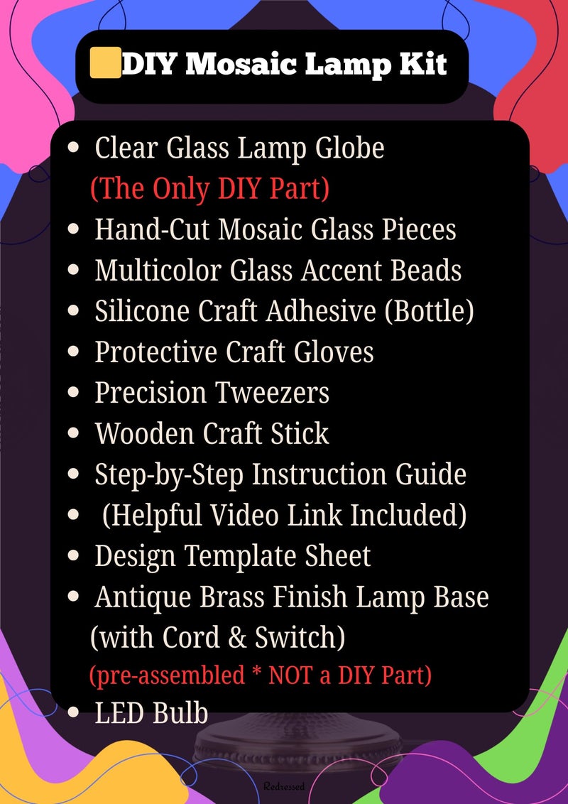 DEMMEX DIY Turkish Mosaic Table Lamp Kit (No Grout/Plaster) â€“ Complete Tiffany Mosaic Glass Craft Project & DIY Kit â€“ Fun & Easy for All Ages & Skill Levels, Brown - Image 3
