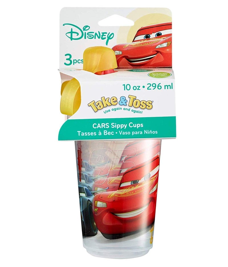 The First Years Plastic Disney Take & Toss Sippy, 10 Ounce, 3 Pack Cars - Image 3