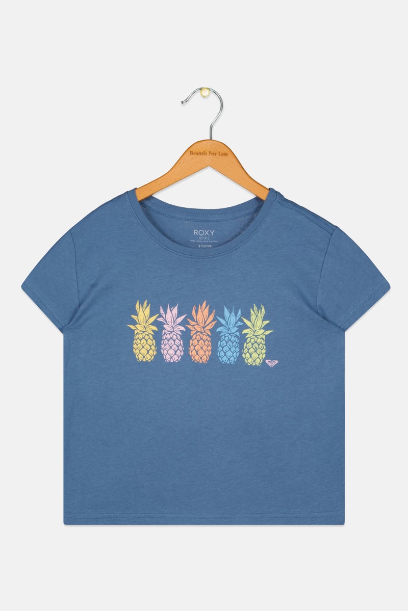 Roxy Kids Girl Graphic Printed Short Sleeve Top, Sage Blue - Image 1