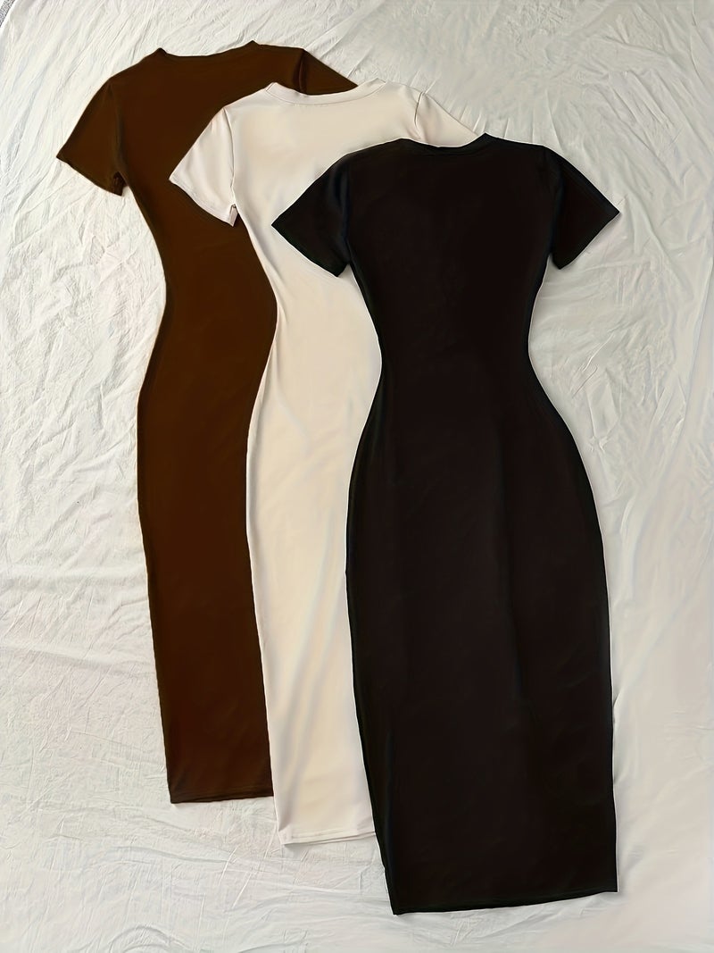 3pcs Long Dress Set, Elegant and Chic Casual Formal Dress, Classic Short-sleeved Dress with a Graceful Style, Suitable for Layering or Wearing as Outerwear. Elegant Women's Party Dress, S... - Image 3