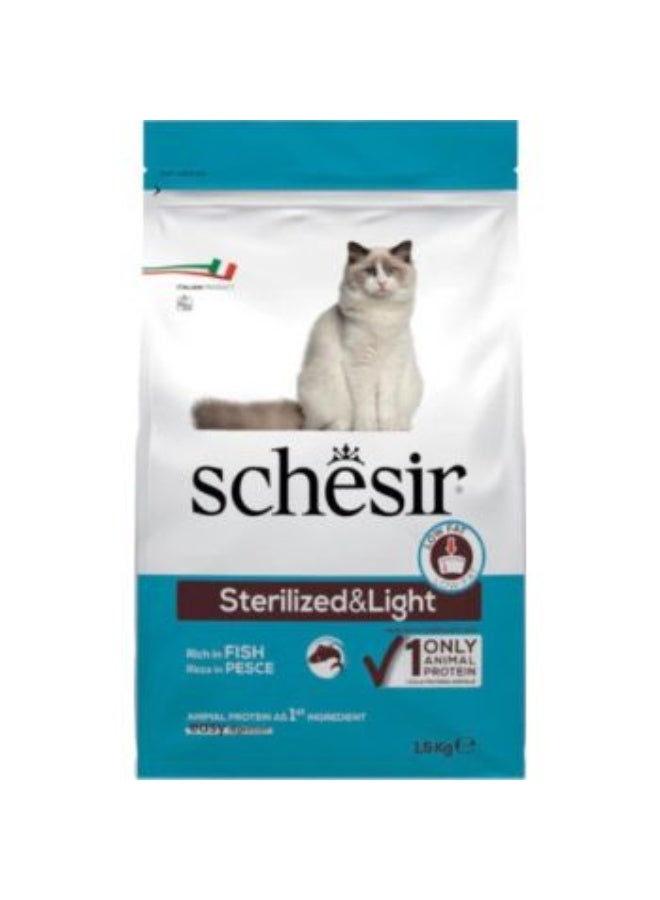 شيسر Schesir طعام جاف للقطط المعقمة واللايت بالسمك 1.5 كجم - Image 1