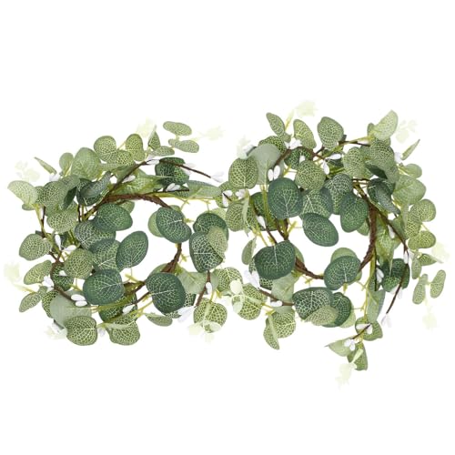 DEARMAMY DEARMAMY 8cm Candle Ring Artifical Green Wreaths: 2Pcs Mini Eucalyptus Wreath for Easter Wedding Home Farmhouse Kitchen  - Image 2