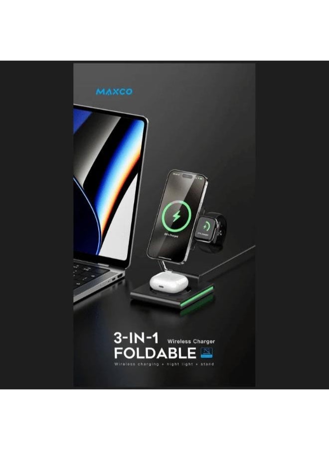 MAXCO - Maxco MW07 3-IN-1 Foldable Wireless Charger 15W MagSafe - Image 1