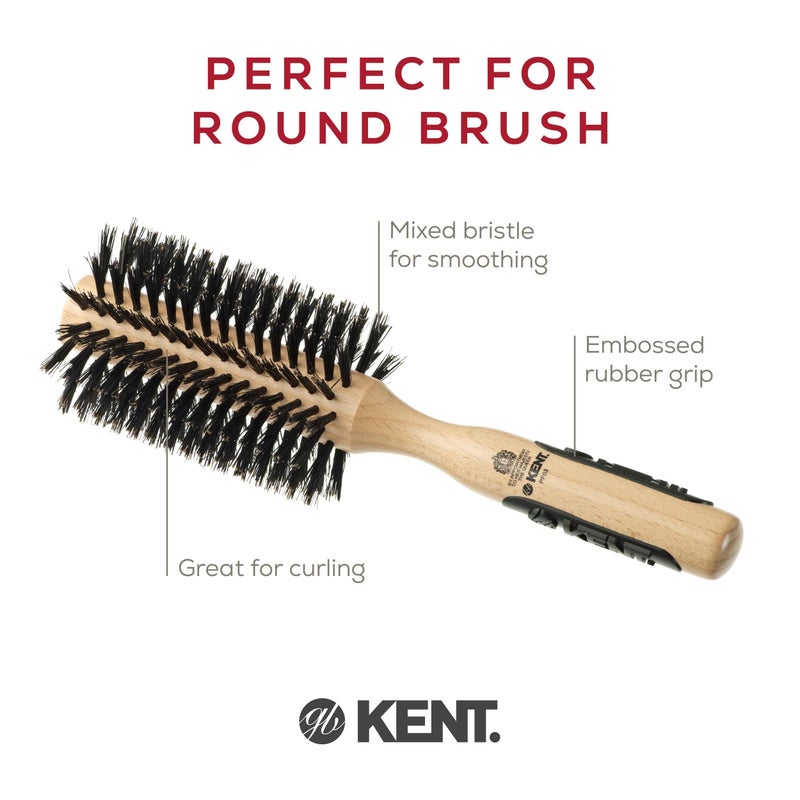 Kent PF03 Round Boar Bristle Hair Brush with Nylon Bristle Mix, Round HairBrush for Blow Drying and Blowout, for Shoulder Length or Short Hair, Rubber Antifatigue Handle - Image 4
