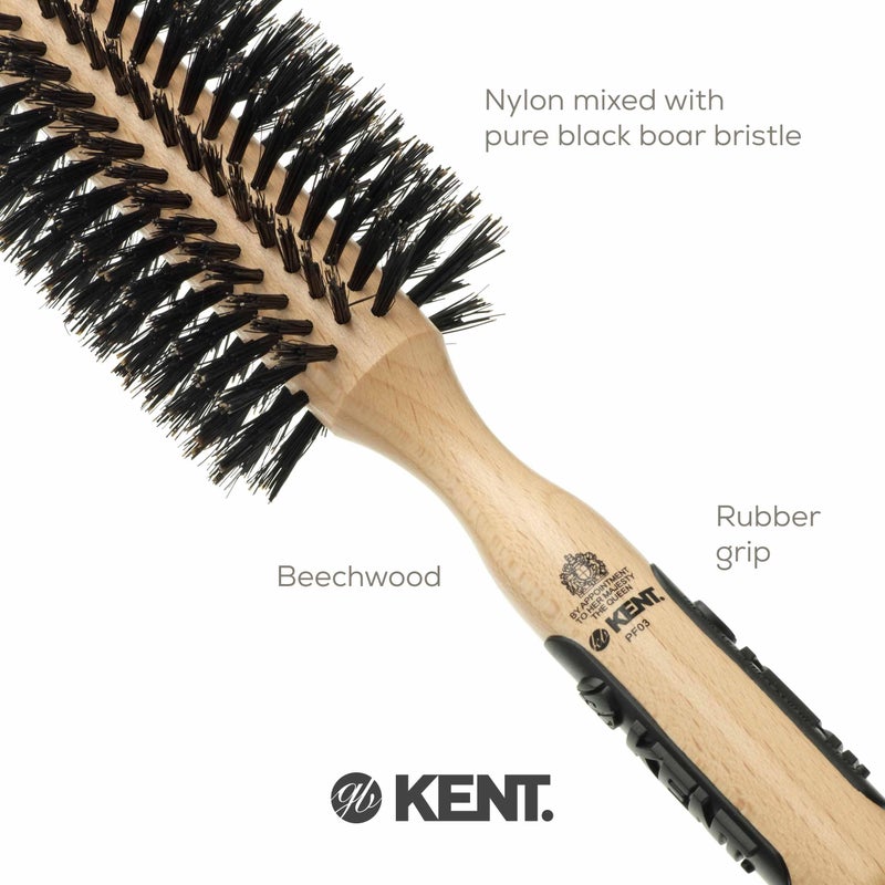 Kent PF03 Round Boar Bristle Hair Brush with Nylon Bristle Mix, Round HairBrush for Blow Drying and Blowout, for Shoulder Length or Short Hair, Rubber Antifatigue Handle - Image 5