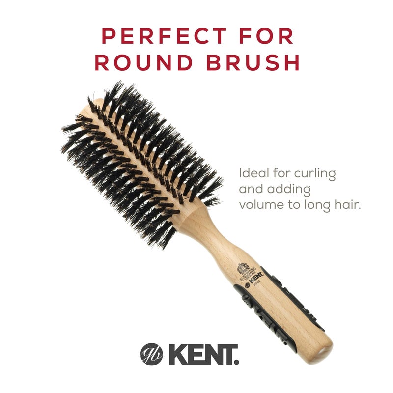Kent PF03 Round Boar Bristle Hair Brush with Nylon Bristle Mix, Round HairBrush for Blow Drying and Blowout, for Shoulder Length or Short Hair, Rubber Antifatigue Handle - Image 3