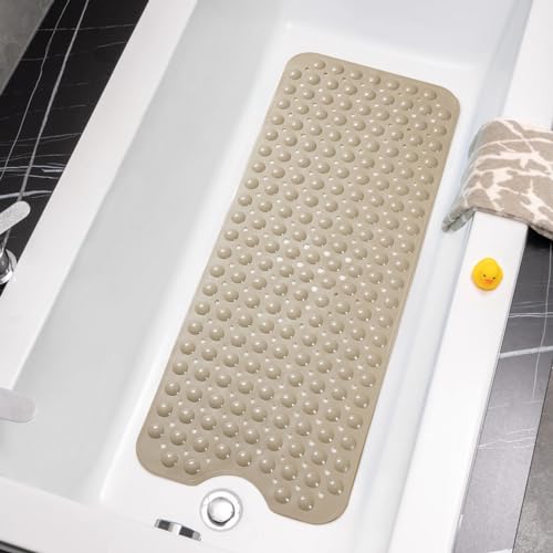 TreeBud Bathtub Mats for Shower Tub Non-Slip Bath Mat 39 x 16 Inch Extra Long Shower Mat, Bath Tub Mat for Bathroom with Machine Washable, BPA Free for Kids (Brown) - Image 1
