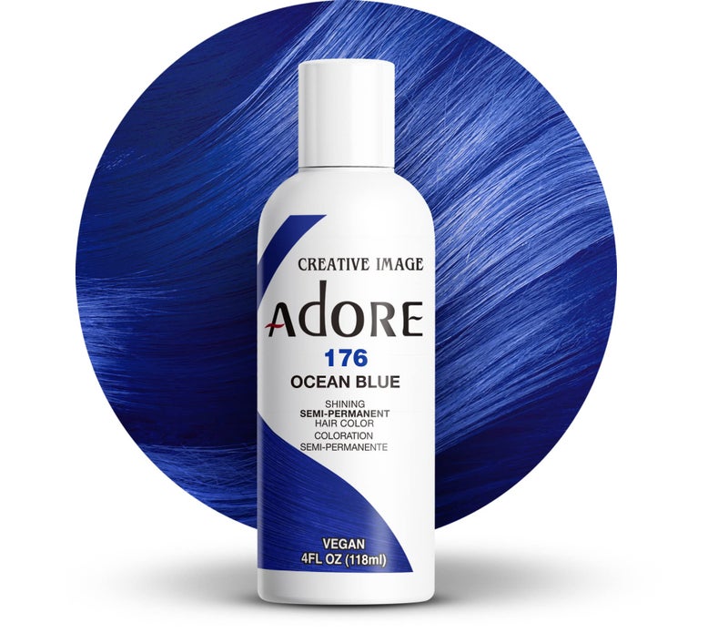 Adore Semi Permanent Hair Color (176 Ocean Blue) | Vegan & Cruelty-Free Blue Hair Dye | No Ammonia, No Peroxide, No Alcohol | 4 Fl Oz - Image 1