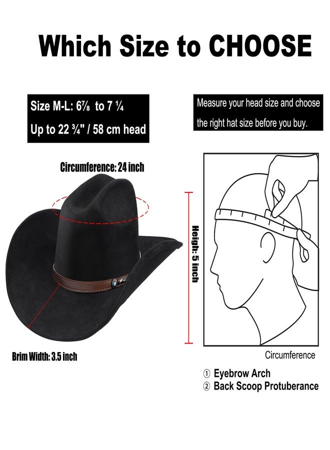 Foeran Western Cowboy Hat for Men Women,Shapeable Wide Brim Felt Fedora Classic Cowgirl Hats for Cowboys and Cowgirls,with bolo tie, Black-d, M-L - Image 4