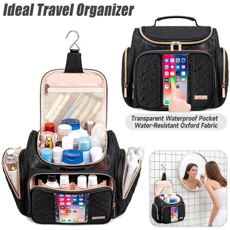 Tealari Large Toiletry Bag for Women Men,Bathroom Bag,Water Resistant Shower Bag,Makeup Bag,Portable Shower Caddy for College Dorm,Hanging Travel Toiletry Bag with Transparent Waterproof Phone Pocket - Image 2