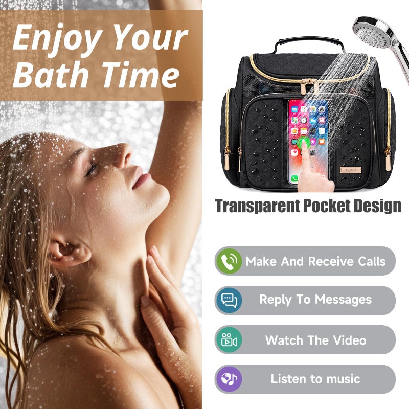 Tealari Large Toiletry Bag for Women Men,Bathroom Bag,Water Resistant Shower Bag,Makeup Bag,Portable Shower Caddy for College Dorm,Hanging Travel Toiletry Bag with Transparent Waterproof Phone Pocket - Image 3