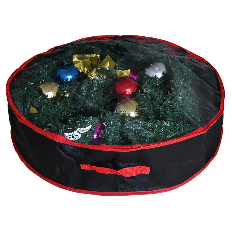 Ram Heavy Duty BLACK Christmas Xmas Wreath Storage Bag Decoration Case With Clear Zip 60CM