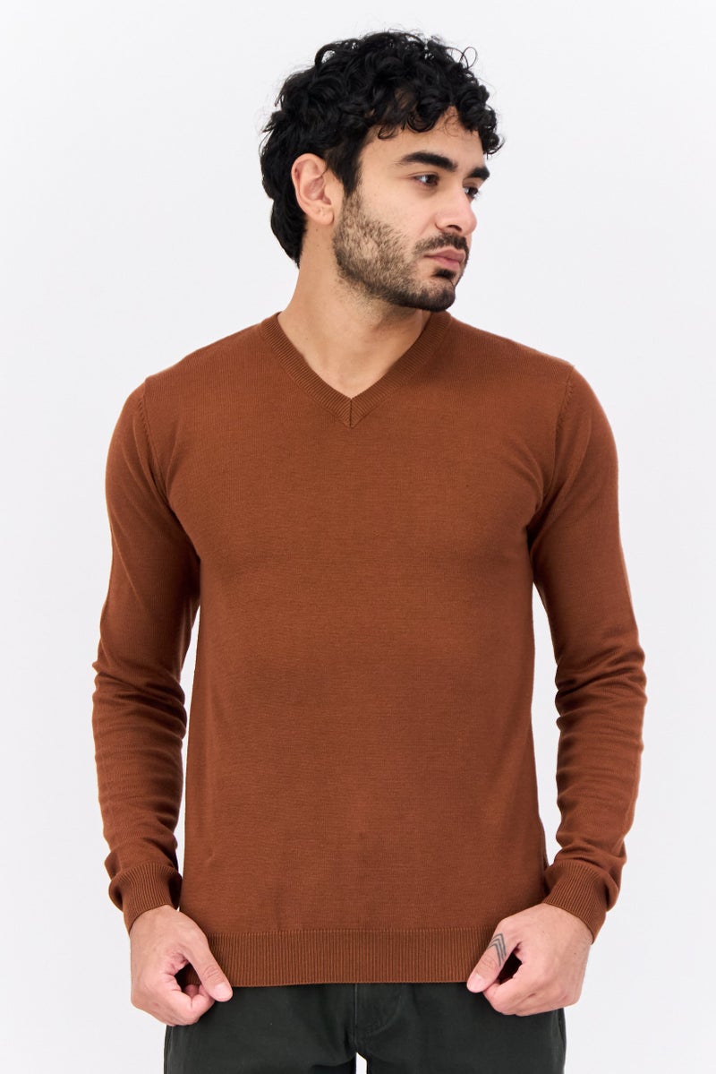 Sorbino Men V Neck Knitted Sweater, Choco Brown - Image 1