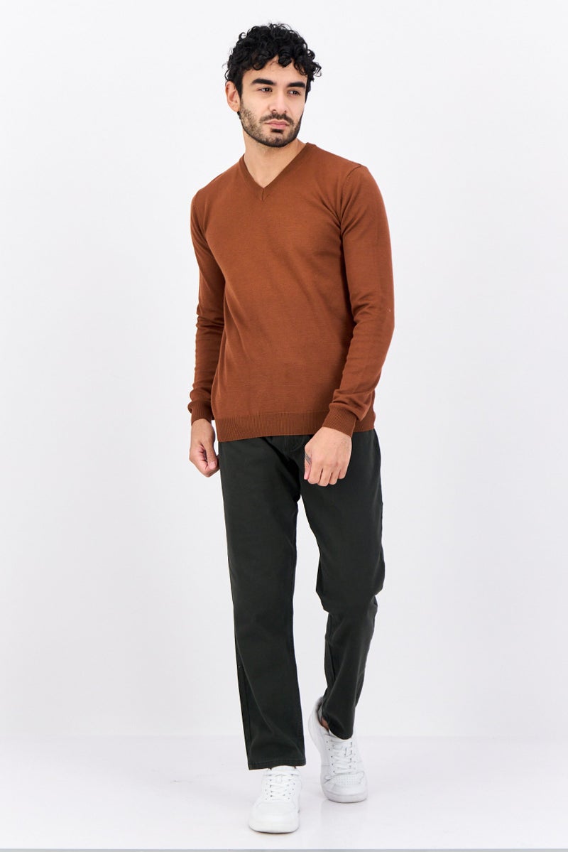 Sorbino Men V Neck Knitted Sweater, Choco Brown - Image 2