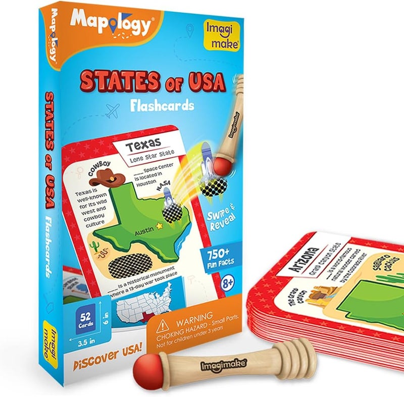 Imagimake Mapology USA Flash Cards | Learn United States Along with Flags and State Shapes | Ages 8-12 | Foam Jigsaw Puzzle, Fun Facts, Educational Toy for Kids | Gift for Christmas and Birthdays - Image 1