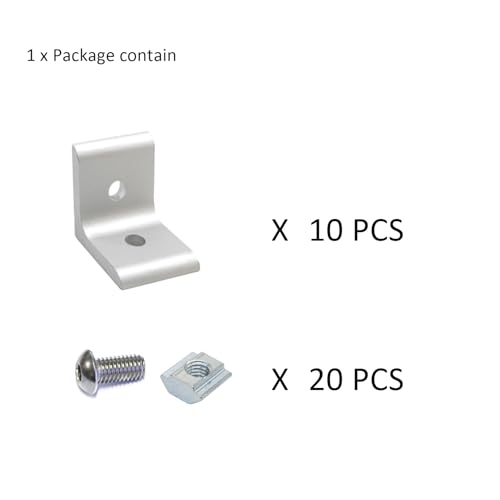 BLCCLOY 10Sets 10 Series 1" x 1" Aluminum Extrusion Profiles Corner 1010 Series Angle Bracket Connector with M6 T Slot Nuts Bolts for 1 Inch x 1 Inch Extruded Aluminium Profile Rail - Image 2