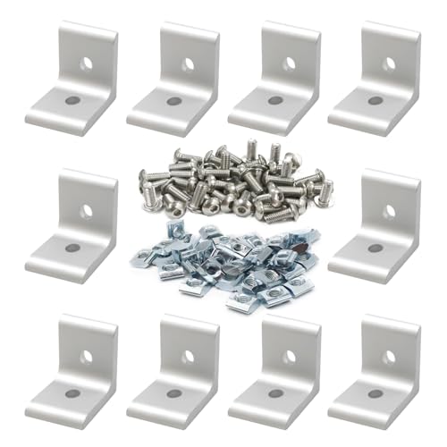 BLCCLOY 10Sets 10 Series 1" x 1" Aluminum Extrusion Profiles Corner 1010 Series Angle Bracket Connector with M6 T Slot Nuts Bolts for 1 Inch x 1 Inch Extruded Aluminium Profile Rail - Image 1