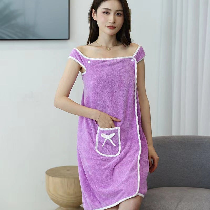 Coral Velvet Bath Skirt Wholesale Than Pure Cotton Absorbent Thickeneded Bathrobe Adult Women's Bathrobe Home Bath Towel Type a - Image 5